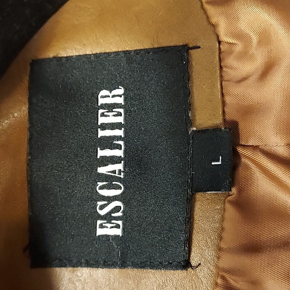 Bomber Jacket faux leather brown camel elasticized sleeves ladies size L - Picture 10 of 12